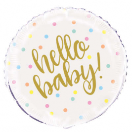 Hello Baby Gold Round Foil Balloon With Helium