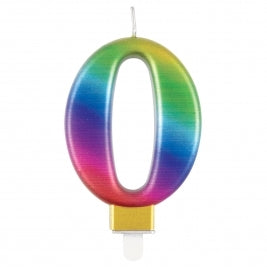 Metallic Rainbow Number 0 Birthday Candle
