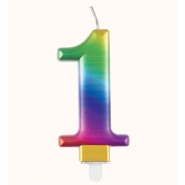 Metallic Rainbow Number 1 Birthday Candle