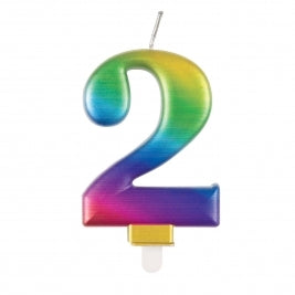 Metallic Rainbow Number 2 Birthday Candle