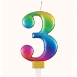 Metallic Rainbow Number 3 Birthday Candle