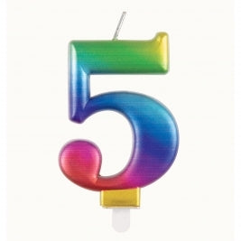 Metallic Rainbow Number 5 Birthday Candle