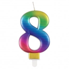 Metallic Rainbow Number 8 Birthday Candle