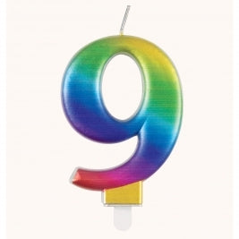 Metallic Rainbow Number 9 Birthday Candle