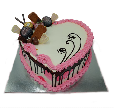Fancy Pink And White Heart Cake
