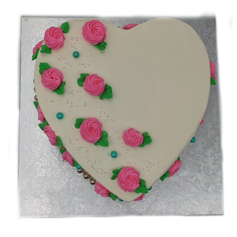 White Heart with Unique Pink Flower Cake