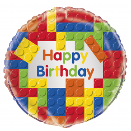 Building Blocks Birthday Round Foil Balloon With Helium