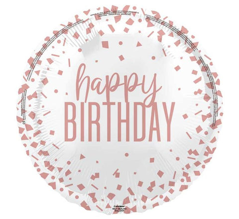 ROSE GOLD CONFETTI HAPPY BIRTHDAY FOIL BALLOON (Helium)