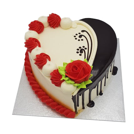 Red Heart with Chocolate Drip Cake