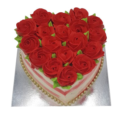 Red Rose Heart Cake