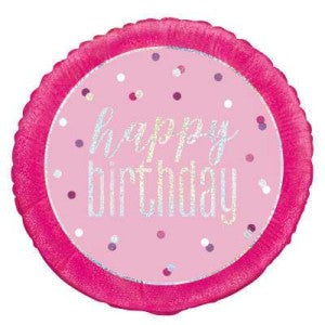 Pink Glitz Happy Birthday Balloon With Helium