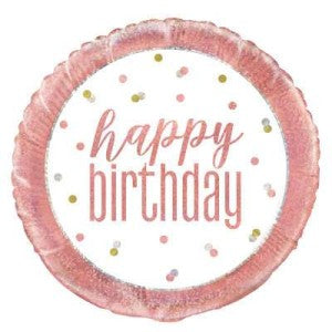 Rose Gold Glitz Happy Birthday Balloon With Helium