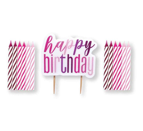 13PC PINK HAPPY BIRTHDAY PICK CANDLES