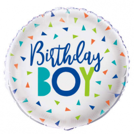 Confetti Birthday Boy Round Foil Balloon - 18" Inflated