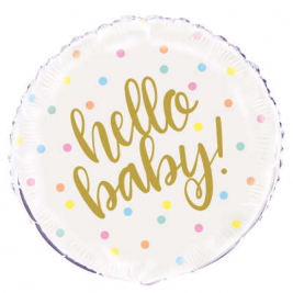 "hello baby" Gold Baby Shower Round Foil Balloon - 18" Inflated