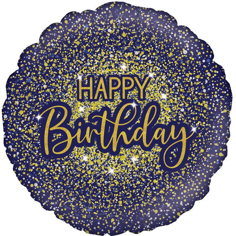 GLAMOROUS GLITTER BIRTHDAY BLUE FOIL BALLOON (HELIUM)