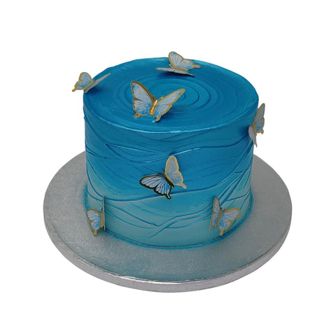 Gradient Blue Wave Butterfly Cake