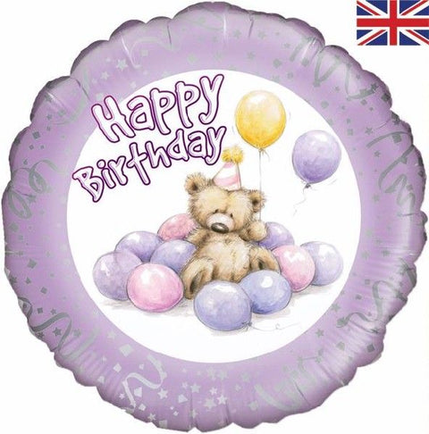 HAPPY BDAY BEAR LILAC FOIL (Helium)