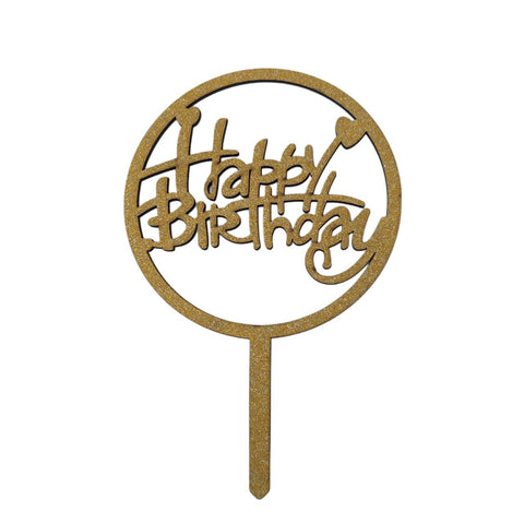 Gold Heart Happy Birthday Cake Topper