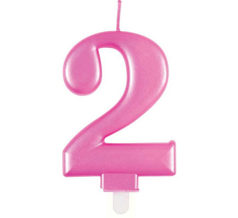 Number 2 Metallic Pink Candle