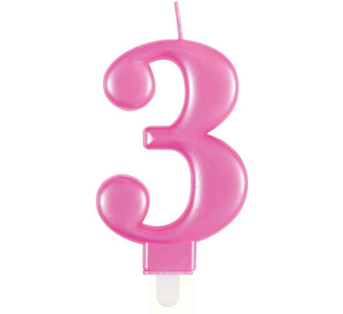 Number 3 Metallic Pink Candle