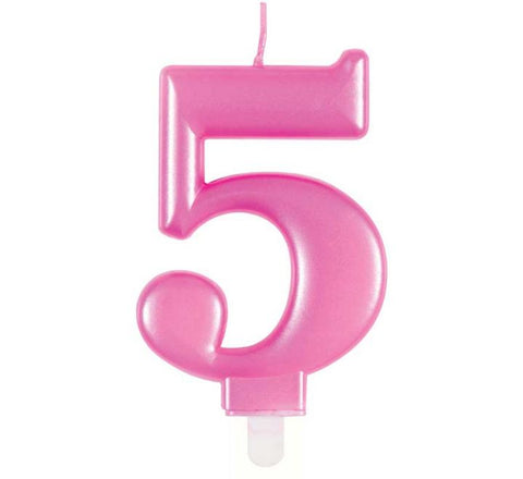 Number 5 Metallic Pink Candle