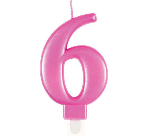 Number 6 Metallic Pink Candle