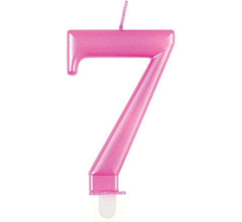 Number 7 Metallic Pink Candle