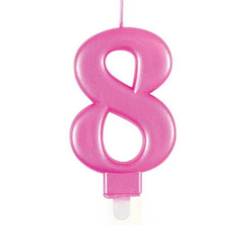 Number 8 Metallic Pink Candle