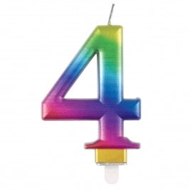 Metallic Rainbow Number 4 Birthday Candle