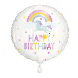 Rainbow & Unicorn Happy Birthday Round Foil Balloon - 18" Inflated