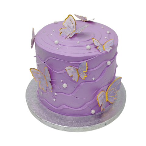 Purple Waves Butterflies Cake