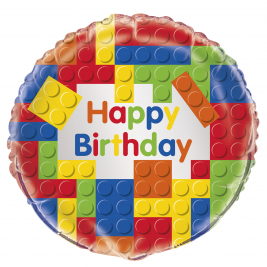 Building Blocks Birthday Round Foil Balloon - 18" Inflated