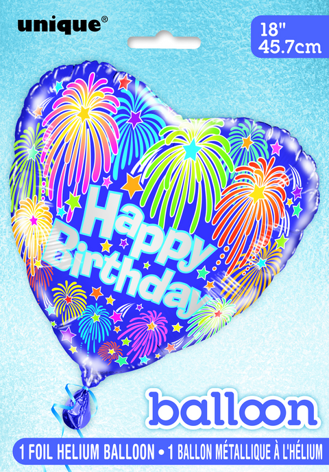 Heart Birthday Fireworks Round Foil Balloon