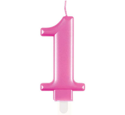 Number 1 Metallic Pink Candle
