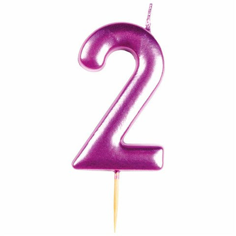 Number 2 Metallic Pink Candle