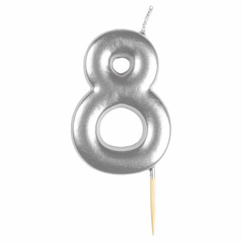Number 8 Silver Candle