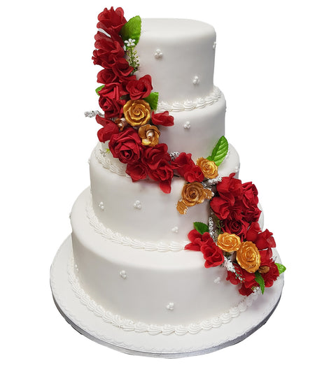 4 Tier Red Rose Wedding Cake