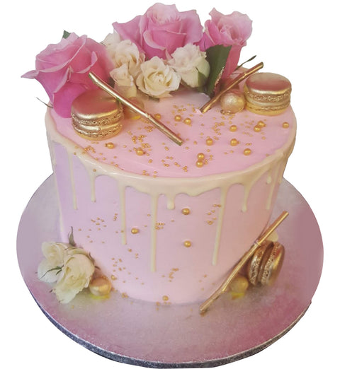 Rose and Macaron Tower Cake