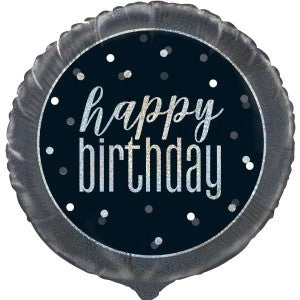 Black Glitz Happy Birthday Balloon - 18" Inflated