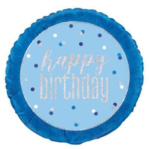 Blue Glitz Happy Birthday Balloon - 18" Inflated
