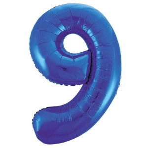 Blue Number 9 Foil Balloon - 34" Inflated