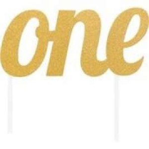 Number ONE Gold Glitter Birthday Cake Topper