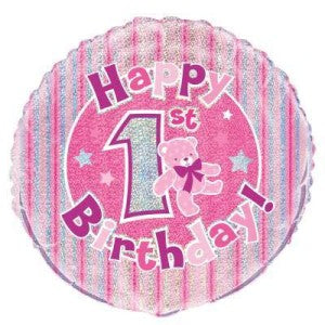 Pink 1st Birthday Balloon - 18" Inflated