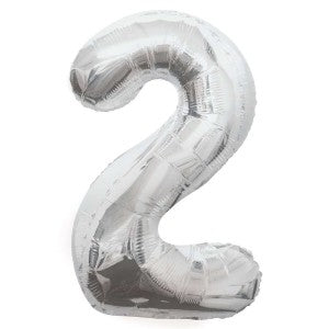 Silver Number 2 Foil Balloon - 34" Inflated