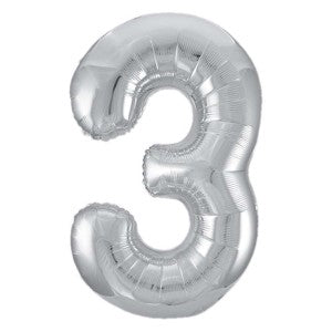 Silver Number 3 Foil Balloon - 34" Inflated