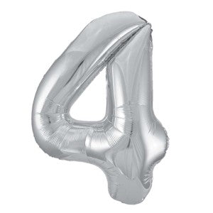 Silver Number 4 Foil Balloon - 34" Inflated