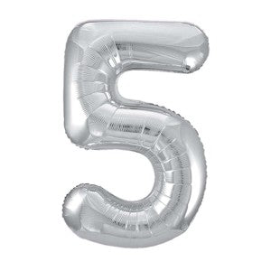 Silver Number 5 Foil Balloon - 34" Inflated