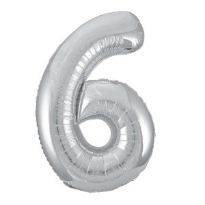 Silver Number 6 Foil Balloon - 34" Inflated