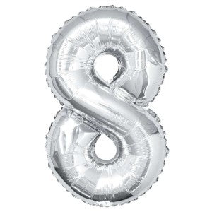 Silver Number 8 Foil Balloon - 34" Inflated